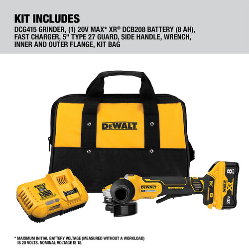 Dewalt DCG415W1 20V MAX XR POWER DETECT Brushless Lithium-Ion 4-1/2 in. - 5  in. Small Angle Grinder Kit (8 Ah)
